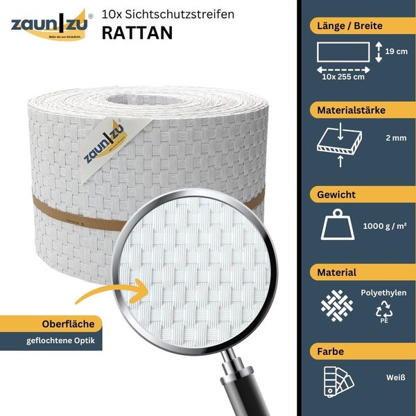 Zaun zu Sichtschutzstreifen im Rattan Design, 10er Pack