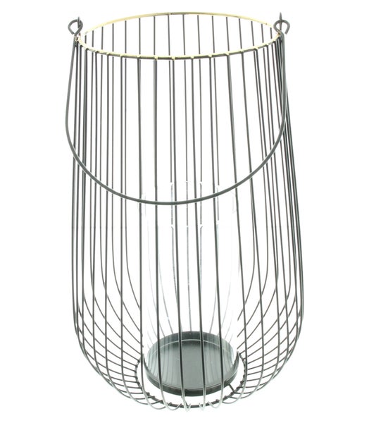 FRANK FLECHTWAREN | Windlicht Modern, groß, METALL, GLAS, 19,5 x 19,5 x 31,5 cm