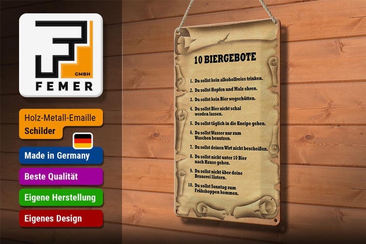 Blechschild Spruch 20x30cm 10 Biergebote du sollst kein