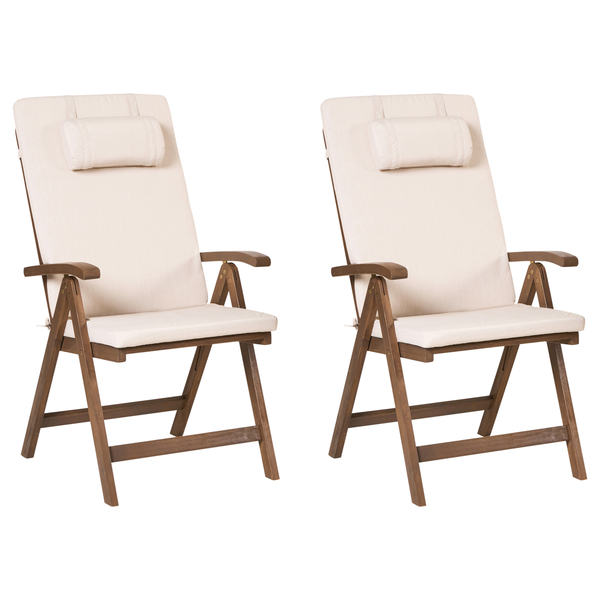 Set mit 2 Stühlen und Sitzkissen AMANTEA PREMIUM Akazienholz Hellbeige