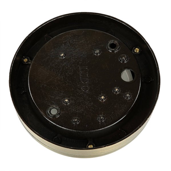 Ansicht eines runden Lampensockels mit Befestigungslöchern