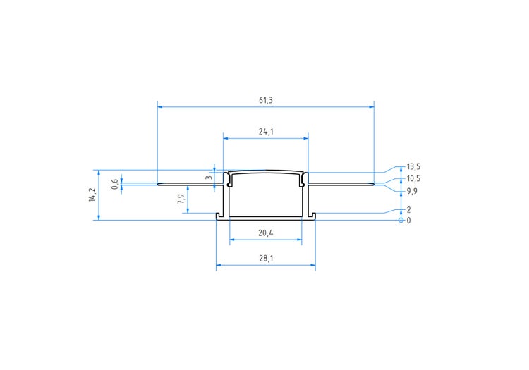 Led Alu Profil 2 m T1 Set Strip / Streifen 20 mm breit | Abdeckung mattiert