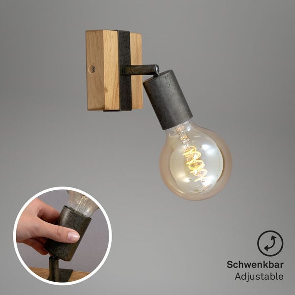 Wandspot Wandlampe retro dreh-& schwenkbar 1xE27 Metall-Holz 25W Briloner