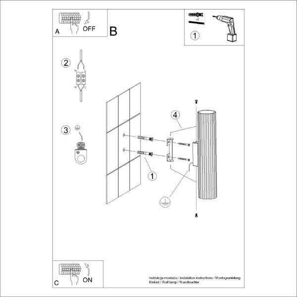 Montageanleitung für eine Wandleuchte mit Erdungssymbol