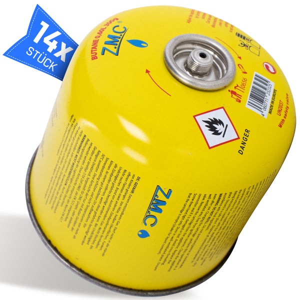Z.M.C 14x Gaskartuschen 300g, Propan/Butan Gas 600ml, Gaskartusche EN417 Eurogewinde Anschluss, Schraubkartusche für Gaskocher, Gasbrenner, Unkrautbrenner, Universal Druckgasdose mit Schraubventil