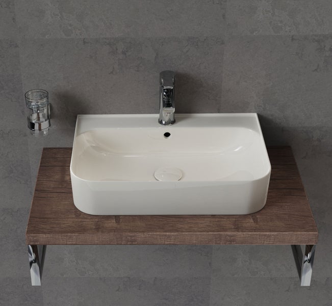 Aqua Bagno You Aufsatzwaschbecken 10.15.30.02 – 70 x 38 cm – Weiß Hochglanz – Keramikbecken mit Hahnloch & Überlauf