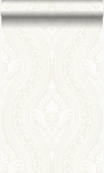 Origin Wallcoverings Tapete Flock-Barockmuster Weiß - 53 cm x 10,05 m - 346601