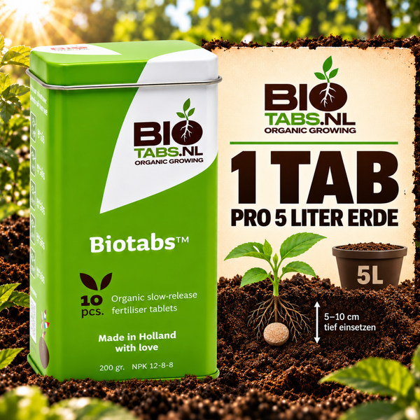 BioTabs organische Langzeitdünger Tabletten in Metalldose für 5 Liter Erde, 10 Stück
