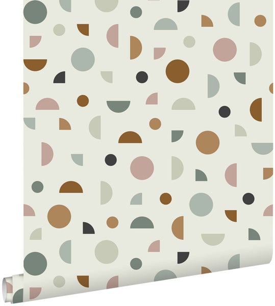 ESTAhome Tapete grafisches Motiv Hellbeige, Altrosa und Mintgrün - 53 cm x 10.05 m - 139277