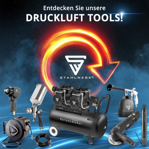 Entdecken Sie STAHLWERK Druckluftwerkzeuge wie Kompressoren, Farbspritzpistolen, Reifenfüller und mehr.
