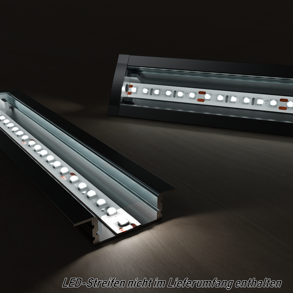 Zwei LED-Profile aus Aluminium mit LED-Streifen zur indirekten Beleuchtung