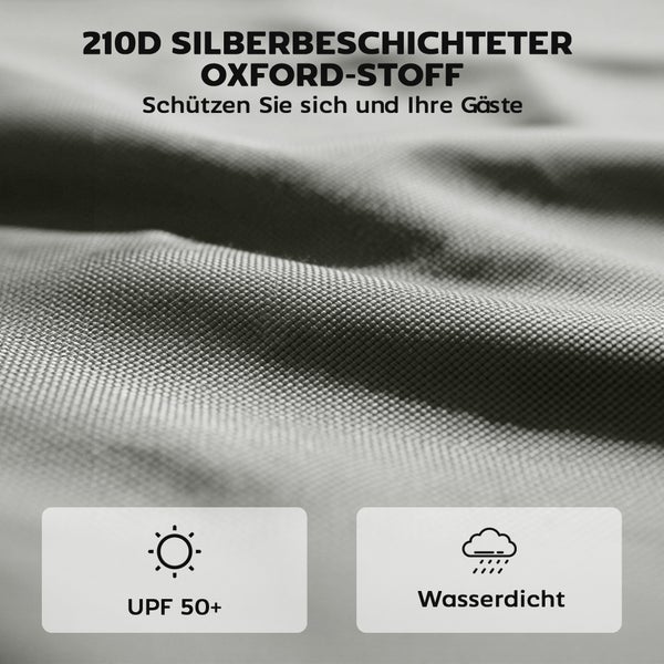 210 Denier silberbeschichteter Oxford-Stoff mit Ultraviolett-Schutzfaktor 50 plus und wasserdichten Eigenschaften.