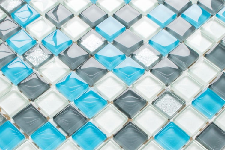 Glasmosaik auf Netz für Bad und Küche 30cm x 30cm  - Blue Harmony