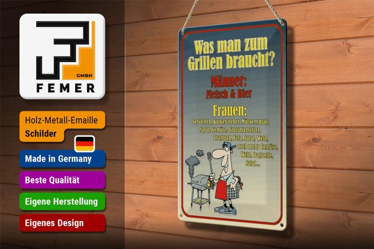 Blechschild Spruch 20x30cm Grillen Männer Fleisch Bier