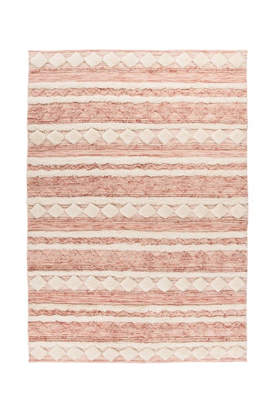 Kurzflor Teppich Whisperia Rosa Neuseelandwolle / Baumwolle Boho handgewebt 160 x 230 cm