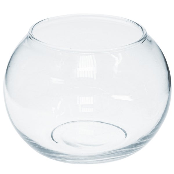 Rundes Glasgefäß in Kugelform aus klarem Glas für Dekorationen.
