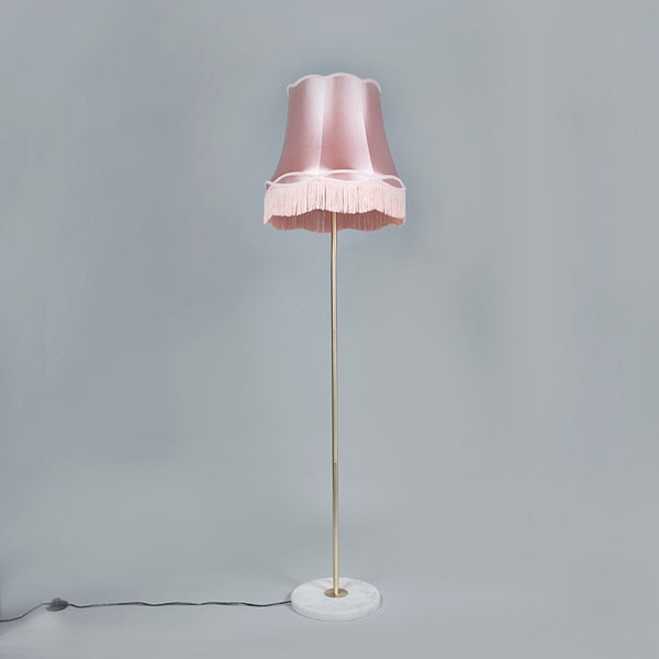 Stehlampe mit Lampenschirm aus Stoff, Metallschaft und Marmorfuß