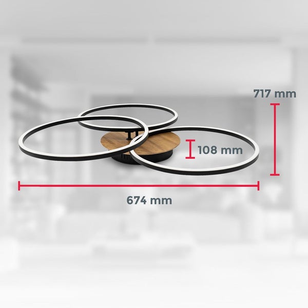 Deckenlampe 71,7x67,4 cm - 39W, 4500lm, LED, dimmbar, Fernbedienung, CCT, schwarz-holz