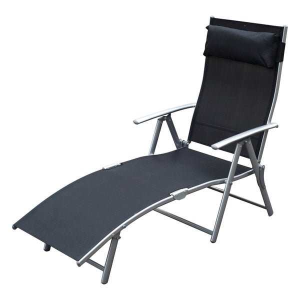 Outsunny Sonnenliege, Gartenliege, klappbar, mit Kissen, 137 x 63,5 x 100,5 cm, Metall+Stoff, Schwarz