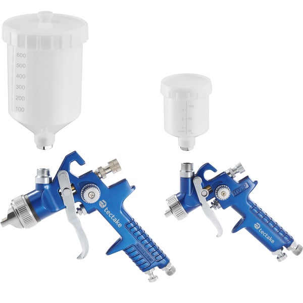 HVLP-Lackierpistolen-Set tectake  inklusive Silikonentferner, Mikrofasertücher und Kunststoffkoffer 0,8 / 1,3 mm-Düse blau