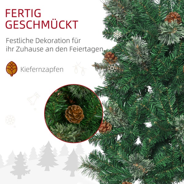 HOMCOM Künstlicher Weihnachtsbaum, 195 cm Christbaum mit 556 Spitzen, 25 Zapfen, klappbar Metallständer, für Weihnachten Deko, Grün