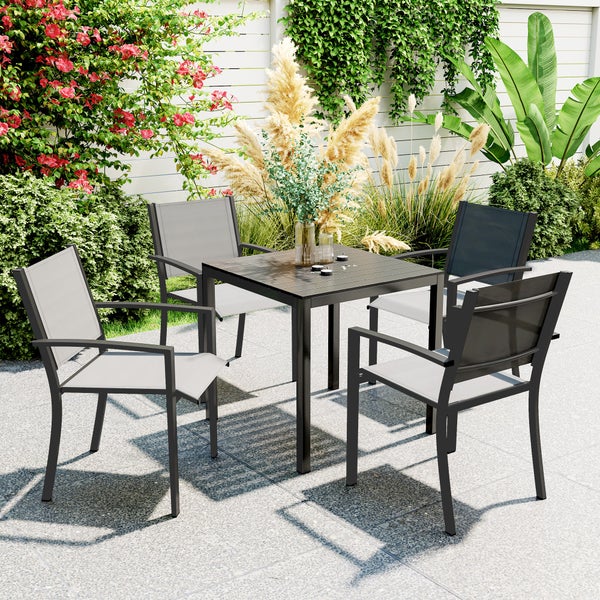 Outsunny Gartentisch Aluminium 73x73 cm Wetterfest Buffettisch mit Holzoptik, Campingtisch für 4 Personen rutschfest Balkontisch Outdoor Esstisch für Garten, Terrasse Balkon Schwarz