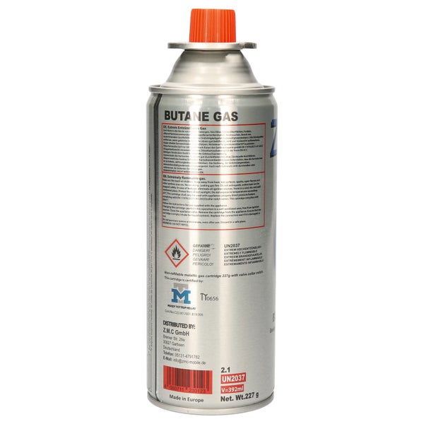 ZMC 12 x Butan Gaskartuschen 227g mit Ventil Typ MSF-1a, Universal Butangas Kartuschen mit Bajonett Anschluss Gaskartusche für Campingkocher, Gasheizung, Gasbrenner, Unkrautbrenner, Lötbrenner