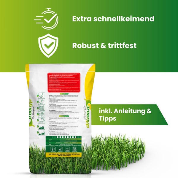 Greenyp Berliner Tiergarten I robuster & schnellkeimender Universalrasen I 5kg für 200m² I Zierrasen Grassamen Rasensamen Rasensaat Gras Nachsaat