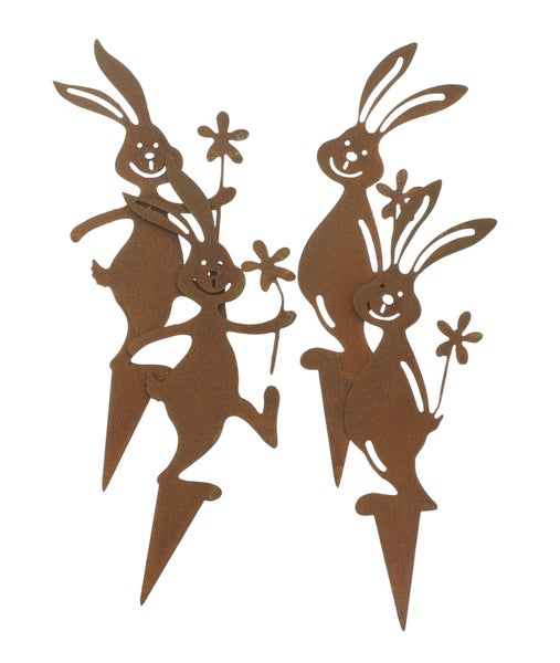 FRANK FLECHTWAREN|Stecker Lustige Hasenbande, 4er Set, 8 x 17 cm, METALL