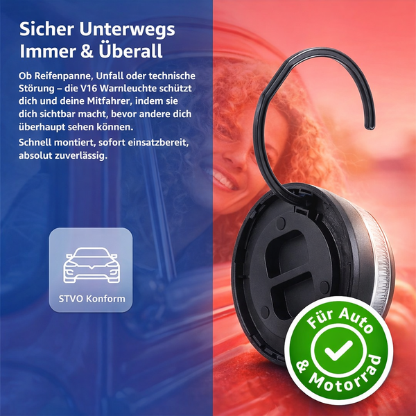 V16 Warnleuchte für Auto und Motorrad, STVO Konform