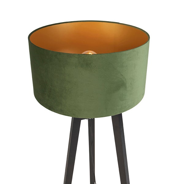 Stehlampe mit Stoffschirm und Holzfuß