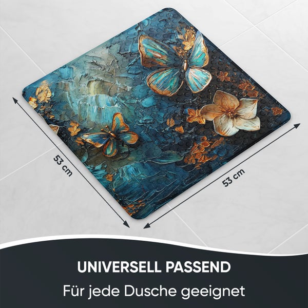 Quadratische Duschmatte mit Schmetterlingen und Blumen, 53 cm