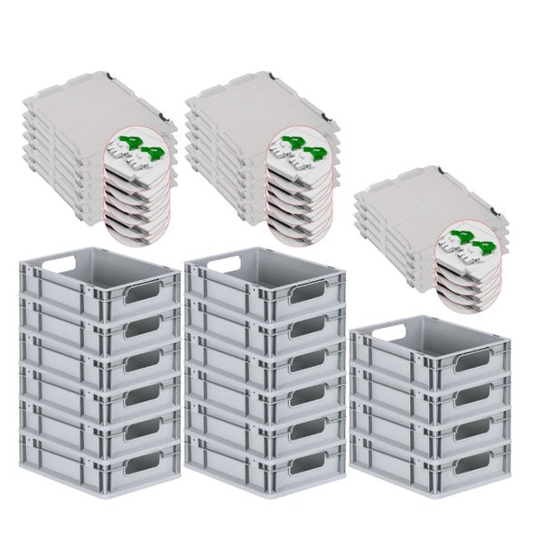PROREGAL Spar Set 16x Eurobox Nextgen Economy Mit Scharnierdeckel & Grünen Schiebeschnappverschlüssen Griffe Offen HxBxT 12 x 30 x 40 cm 11 Liter