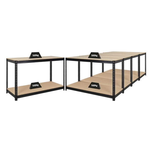PROREGAL Mega Deal 5x Profi Werkbank STRONG BEAST, HxBxT 90x150x60cm mit Fachlast 500kg, 2 Ebenen, Schwarz