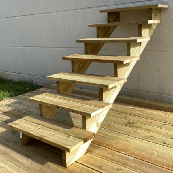 Außentreppe, Gartentreppe, Terrassentreppe  Holz H122cm 7 Stufen, Breite 80cm, OHNE Setzstufen