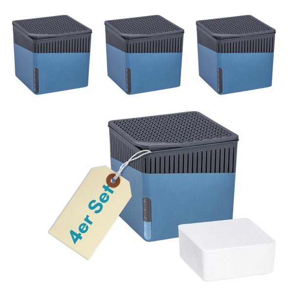 Vier Luftentfeuchter im Set mit einem Feuchtigkeitsspeicher