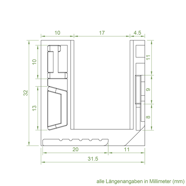 Technische Zeichnung mit Maßangaben in Millimeter
