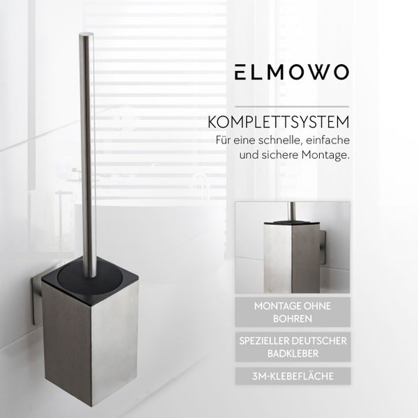 ELMOWO WC Bürstengarnitur zur Wandmontage ohne Bohren inklusive Klebebefestigung für eine einfache Installation im Badezimmer.
