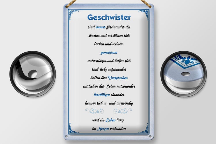 Blechschild Spruch 20x30cm Geschwister immer füreinander da