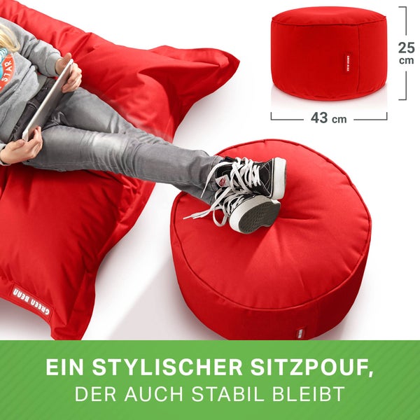 Green Bean Sitzsack-Hocker 45x25cm mit EPS-Perlen Füllung - Fußhocker Fußkissen Sitz-Pouf für Sitzsäcke - Bodenkissen für Kinder und Erwachsene - Fußablage Sitzkissen Sitzhocker Rot