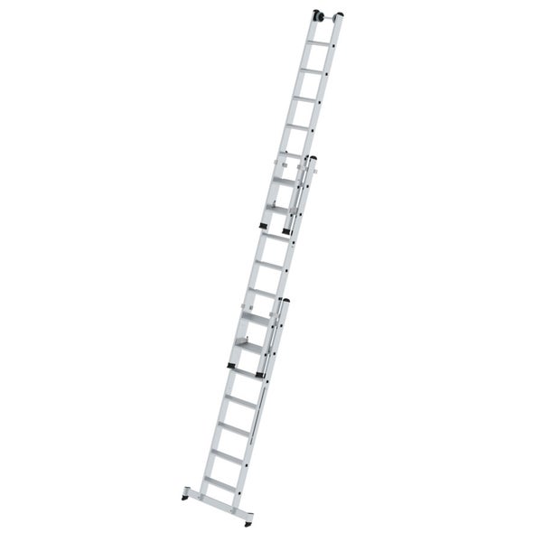MUNK Stufen- Mehrzweckleiter mit Wandlaufrollen und Nivello® Traverse 3x7 Stufen
