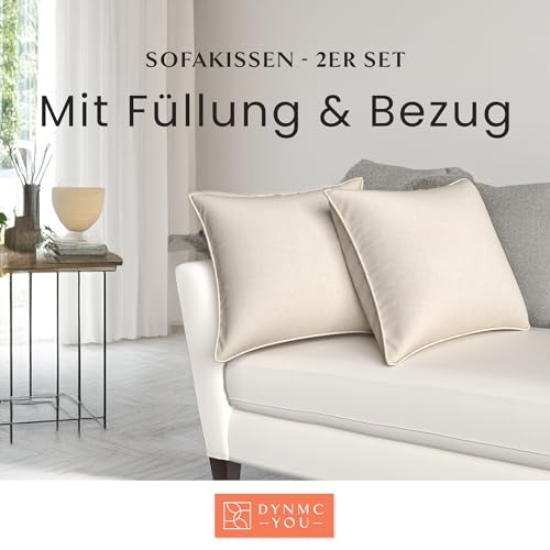 DYNMC you Modernes Sofakissen Set 40x40 mit weichem Oeko-TEX-Baumwoll-Bezug - Bequemes Dekokissen mit mittelharter Füllung - Perfekt als dekoratives Rückenkissen - Premium Couchkissen Beige