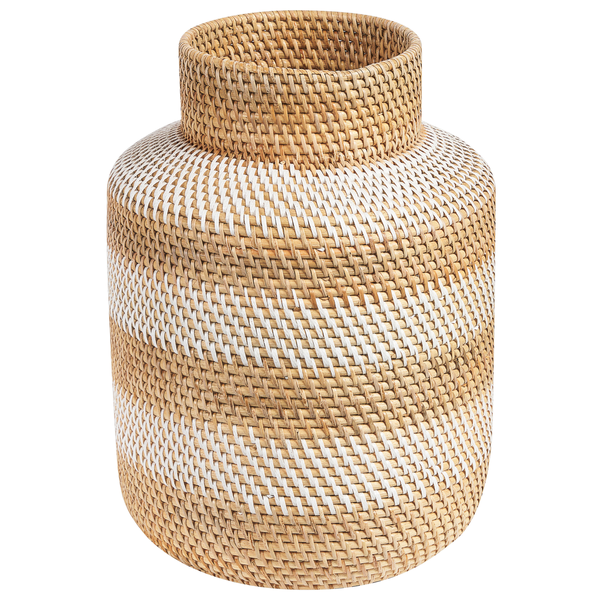 Dekorative Vase aus Rattan mit Streifenmuster