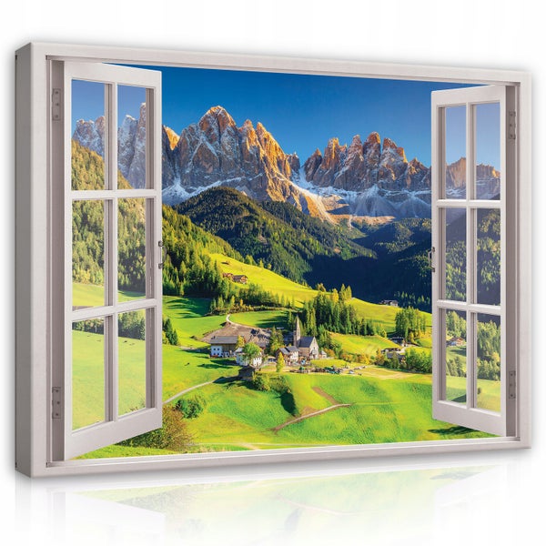 Bilder Fenster Berge Natur Modern Leinwandbild Wohnzimmer 80X60 cm