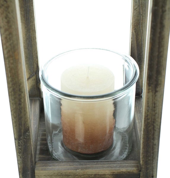 FRANK FLECHTWAREN | Laterne Shabby-Chic, 16,5 x 16,5 x 43 cm, Glas Ø 12 x 12 cm, HOLZ, GLAS, METALL,