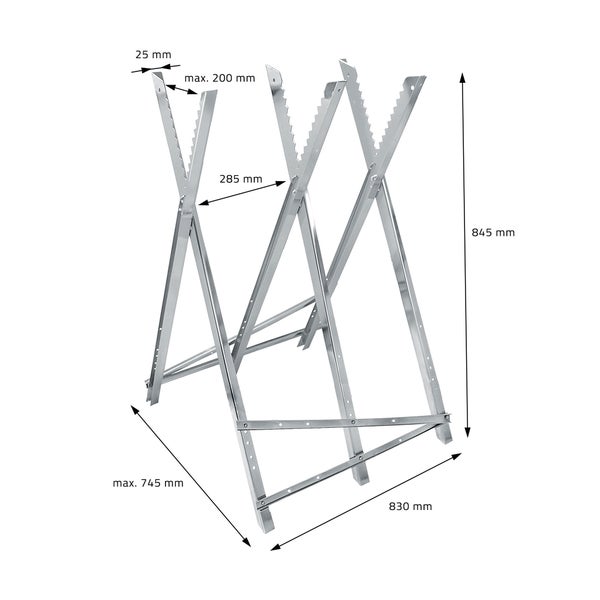 ECD Germany Sägebock für Kettensäge, 3-fach, Metall verzinkt, 150 kg Belastbarkeit, klappbar & verstellbar, 83x74,5x84,5 cm, Sägegestell mit Zahnung, Sägehilfe Holzsägebock Kettensägebock Holzbock