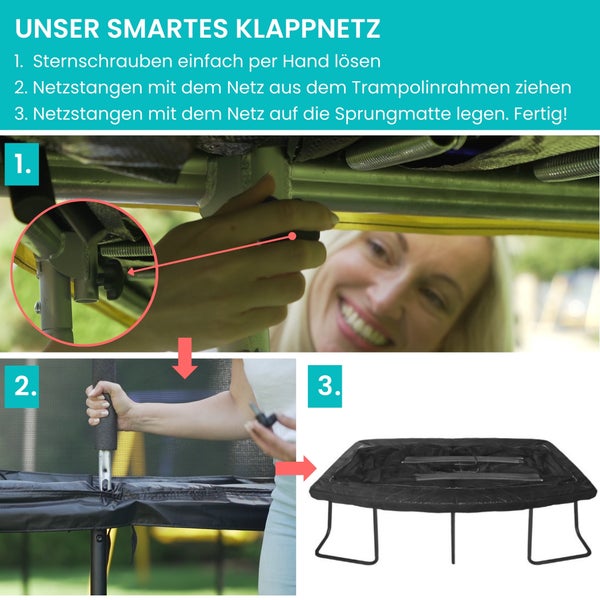 Anleitung zum Abbau eines Trampolin Sicherheitsnetzes in drei Schritten