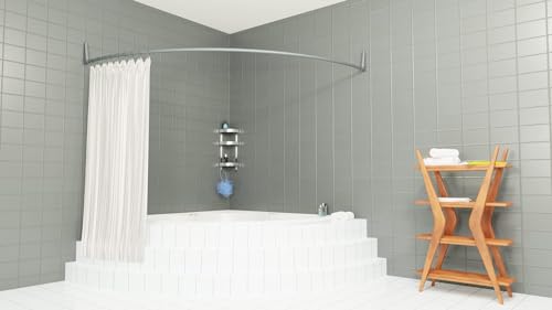 Erica Duschvorhangstange Ecke, 140x140 cm, Duschstange Winkel, Wandmontage für Badewannen, unterstützt ohne Deckenbefestigung, Stahl mit Grauer Kunststoffbeschichtung, 100% Rostfrei