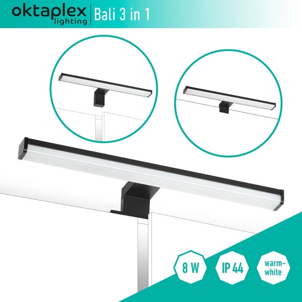 LED Spiegelleuchte 3000K Warmweiß 8W 570lm Schminklicht Badezimmer Spiegellampe 40cm 3in1 Montage Schwarz