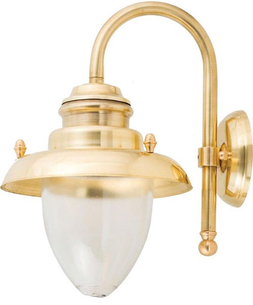 Goldfarbene Wandleuchte mit Glasschirm für den Außenbereich